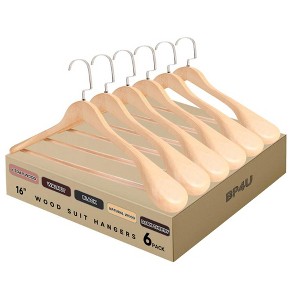 BP4U 16-Inch Wooden Suit Hangers with Non-Slip Pants Bar, Wood Extra-Wide Shoulder Hangers - 1 of 4