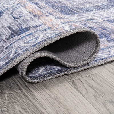 Alanya Ornate Navy and Ivory Square Chenille Area Rug