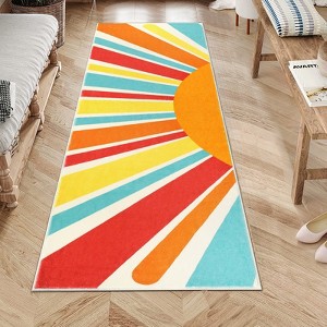 Boho Rugs Washable Kids Rug Non Slip Nursery Rug Low Pile Floor Mat Soft & Non-Shedding Sunshine Carpet Colorful Rainbow Printed Indoor Rugs - 1 of 4