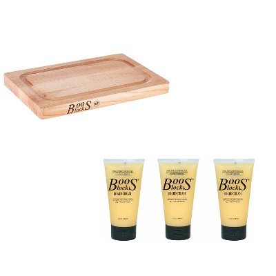 John Boos Block Chop-N-Slice 8 x 12 Inch Maple Hardwood Reversible Kitchen Cutting Board with Butcher Block Natural Moisture Cream 3 Pack