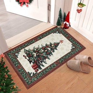 Christmas Tree Area Rug Washable Rug, Entryway Rug Non-Slip Soft Low Pile Small Floor Carpet Retro Doormat for Kitchen Bedroom Laundry Hallway - 1 of 4