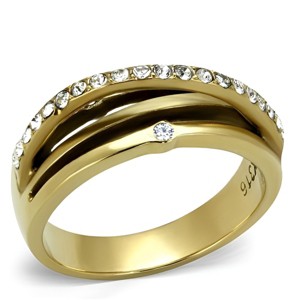 Slickblue Modern Band Ring for Women – Smooth IP Gold Finish with Grooves & Synthetic Crystal Details – Sizes 5–10 - 1 of 4