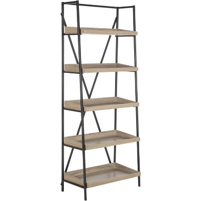 Joel 63'' Black Iron and Oak Finish 5-Tier Etagere