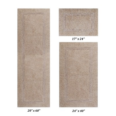 Lux Premium 100% Cotton  Ultra-Soft Tufted Solid Reversible 3 Piece Bath Rug Set, Water-Absorbent, Durable, Machine Washable Bathroom Rug