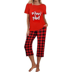 Ekouaer Pajamas for Women Set Short Sleeve Sleepwear Tops with Capri Pants Prints Funny Two Piece Pj Set - 1 of 4