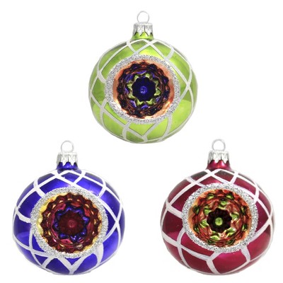 Santa Land 4.0" Diamond Brite Reflectors S/3 Ornament Indent Ball Fire  -  Ornament Sets
