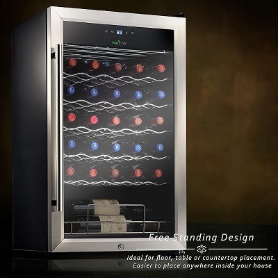 NutriChef 34 Bottle Stainless Steel Freestanding Wine Cooler