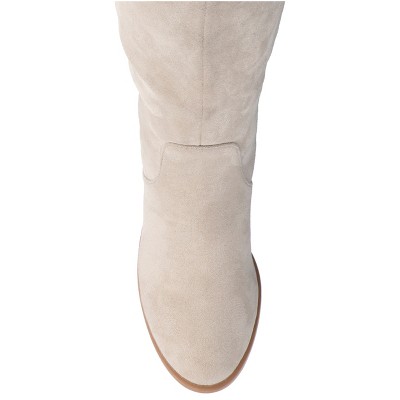 Stone Faux Suede Knee-High Block Heel Boots, Size 5.5