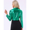 Allegra K Women's Stand Collar Metallic Zipper Cropped Party Club Long Sleeve Jackets - 3 of 4