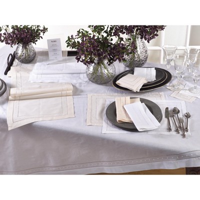 White Hemstitched Embroidered Square Fabric Tablecloth