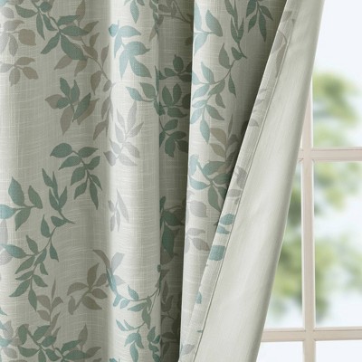 Aqua Botanical Blackout Grommet Top Drape Panel
