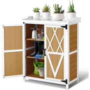 Outdoor Wooden Storage Cabinet with Metal Top, Waterproof Double Door Garden Potting Workbench with Adjustable Shelves for Backyard, Patio, Lawn - 1 of 4