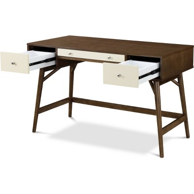Medium Brown and White Rubberwood Writing Desk with Drawers