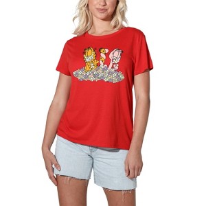 Women's Garfield Chicks Dig Flowers Loose T-Shirt - 1 of 4