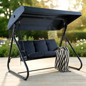 3-Seat Outdoor Convertible Swing Glider with Canopy, ‌750 lb Cap