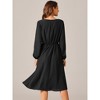 Seta T Women's Long Sleeve Crewneck Casual Dress High Waist Pleated A Line Flowy Dress - 4 of 4