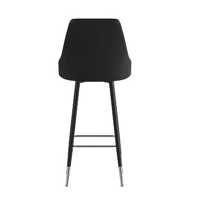 Black Faux Leather Bar Height Stools with Chrome Accents, Set of Two