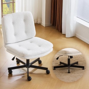 VINGLI Swivel Armless Criss Cross Vanity Chair with Wheels/no Wheels,Rocking Cross-Legged Office Desk Chair,  Teddy Fleece - 1 of 4