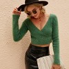 Womens Trendy Crop Tops Surplice Cropped Sweaters Eyelash Knit Slim Fit Sweater Tops Fuzzy Crop Top for Matching Bodysuit/Tube Tops - 2 of 4