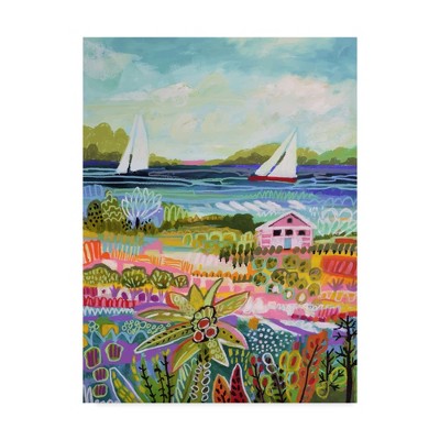 Karen Fields 'Two Sailboats And Cottage I' Canvas Art