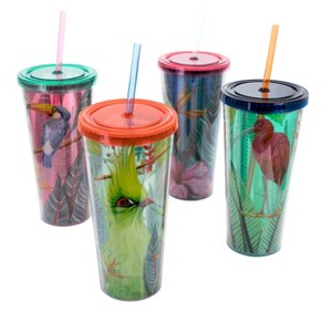 Gibson Home 4 Piece Tropical Bird 23.6 Ounce Double Wall Tumbler Drinkware Set - 1 of 4