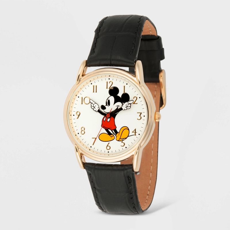 Men&#39;s Disney Mickey Mouse Cardiff Leather Strap Watch - Black, 1 of 6