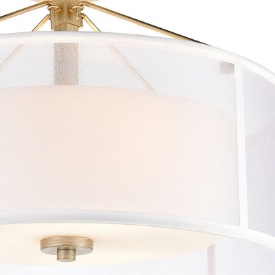 Aged Silver Frosted Glass Drum 3-Light Semi Flush Mount