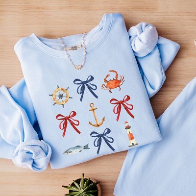 Simply Sage Market Women's Lightweight Garment Dyed Graphic Sweatshirt Coquette Nautical Collage