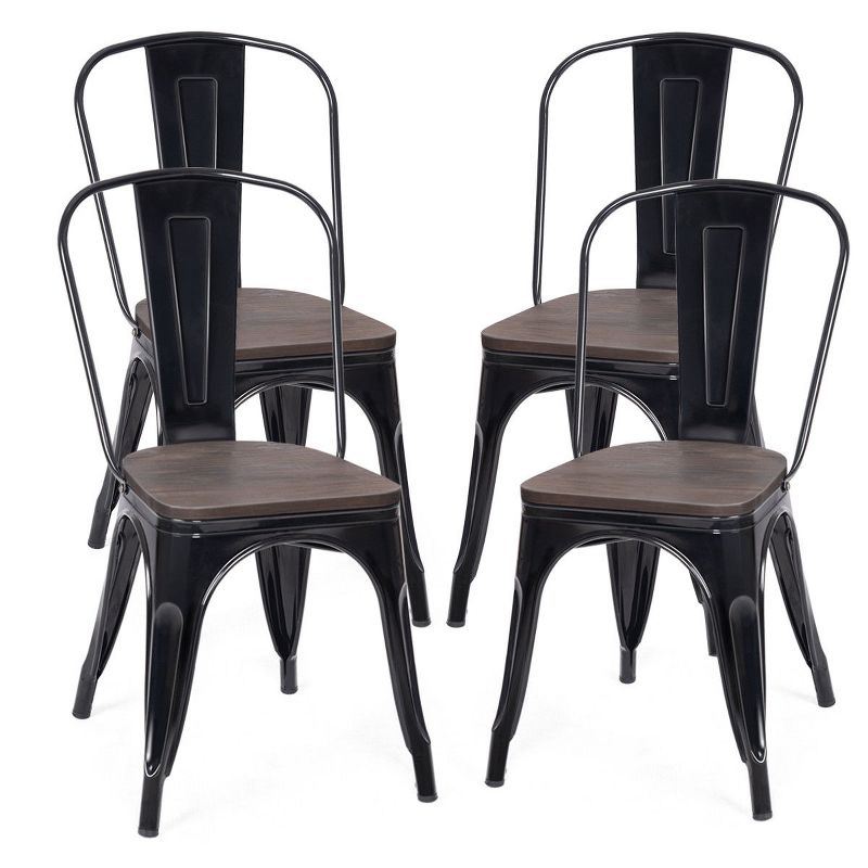 Costway Set of 4 Metal Dining Side Chair Wood Seat Stackable, 2 of 11