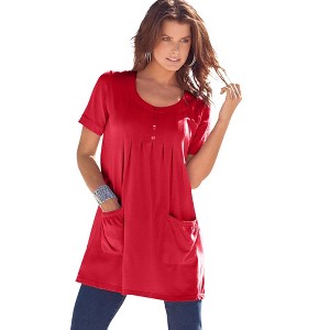 Roaman's Women's Plus Size Two Pocket Soft Knit Tunic - 1 of 4