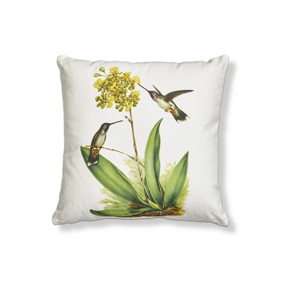 TAG 18"x 18" Hummingbird Yellow Flower Cotton Accent Decorative Throw Pillow Poly Filled Removable Insert Square Machine Wash