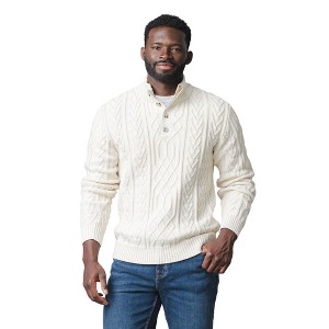Hope & Henry Men's Organic Mock Neck Cable Sweater, Ivory Twist