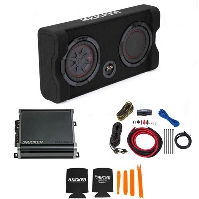 Kicker Comp RT 8 Inch 48TRTP82 Thin Down Firing Enclosure Package with 46CXA4001 Amplifier and wire kit