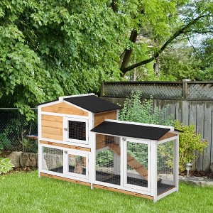 Akoasm 2-Layer Wooden Rabbit Hutch & Shelter With Waterproof Roof, Run And Ramp Indoor & Outdoor-Yellow - 1 of 4