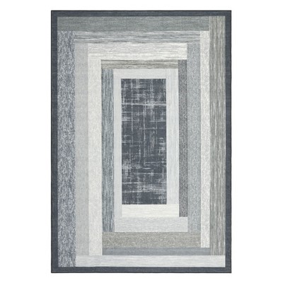 Washable Modern Bordered Rug Non Slip Low Pile Rug Soft Throw Floor Cover Foldable Indoor Carpet for Living Room Bedroom,Grey/9'x12'