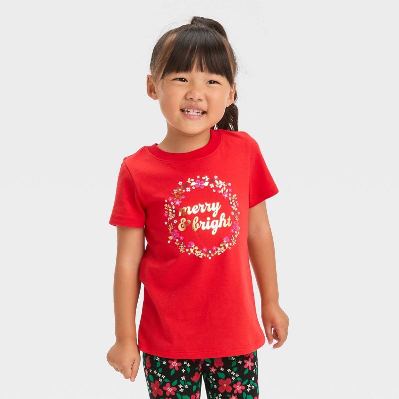 Toddler Girls' 'Merry & Bright' Short Sleeve T-Shirt - Cat & Jack™ Red, 1 of 5
