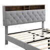 NicBex Queen/King Bed Frame,Upholstered Platform Bed Frame with Button-Tufted Linen Headboard,USB Ports,2 Side Pockets,Bedframe No Box Spring Needed - 4 of 4