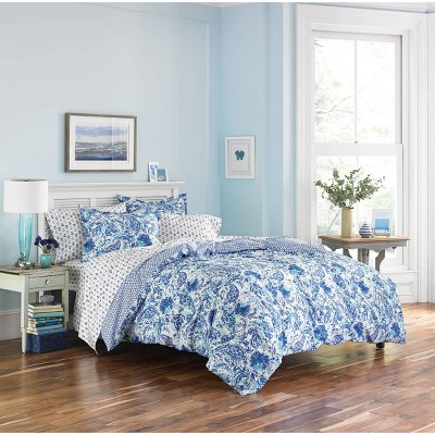 Brooke Twin Cotton Blue and White Duvet Cover Set