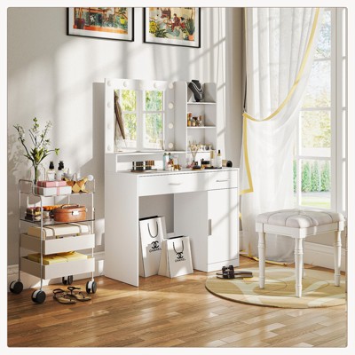 FURNIinspire Vanity Tables Dressing Table With Mirror, Modern Elegant Dressing Table, Adjustable Brightness, Vanity Table, 15.67"*39.37"*58.07"