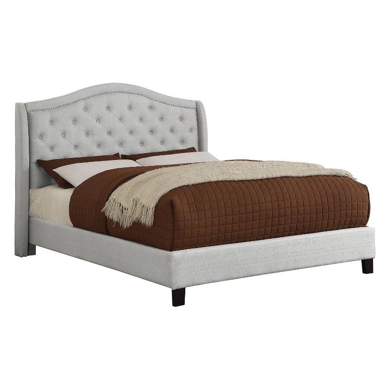 Vivanco Contemporary Camelback Tufted Platform Bed Warm Gray - HOMES: Inside + Out, 1 of 5