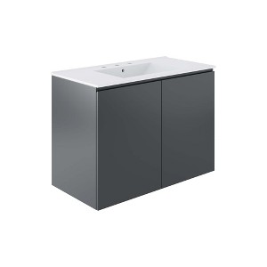 Modway Bryn 36" Wall-Mount Vanity – Modern Bathroom Cabinet with Storage Drawers and Sink Basin (Not Included) - 1 of 4