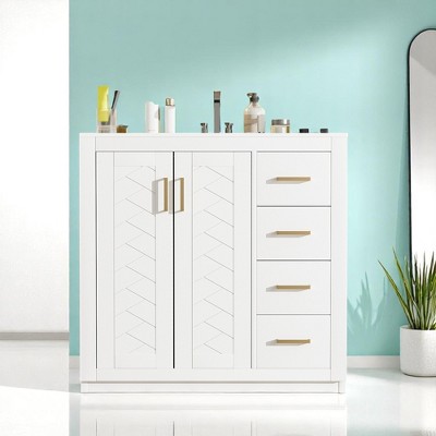 Mshliw 36 Inch Bathroom Vanity with Ceramic Sink, Freestanding Storage Cabinet with 3 Drawers and Soft-Close Doors, Solid Wood Frame