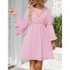 Coolmee Women's Spring Summer Dress V Neck Ruffle Sleeve A line Mini Dress Flowy Swing High Waist Dresses - 2 of 4