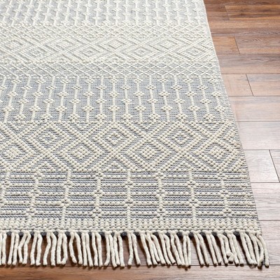 Handmade Blue and Off-White Wool Geometric Area Rug 5' x 7'