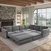 L-Shaped Sofa with Pull-Out Bed, Convertible Sleeper Couch with Nailhead Trim and Rolled Arms, Chenille Sofa with Iron Frame-Coolbibila - 2 of 4