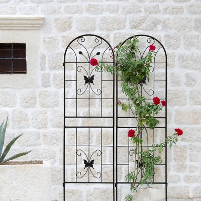 NicBex 2 Pack Metal Garden Arch Trellis 71"X19.7"Cucumber Trellis Rustproof Lattice Panels for Outside Garden, Black