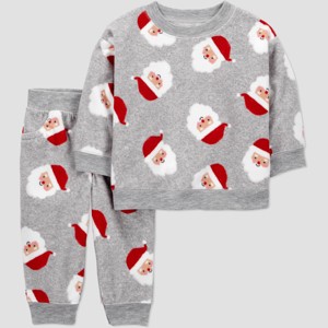 Carter's Just One You® Baby Boys' 2pc Christmas Santa Claus Top and Bottom Set - Gray - 1 of 4