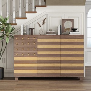 55" Versatile Storage Cabinet with Adjustable Shelves, 2 drawers & 3 doors, Hand-Carved Sideboard for Kitchen, Entryway, or Living Room-Tanpinhause - 1 of 4