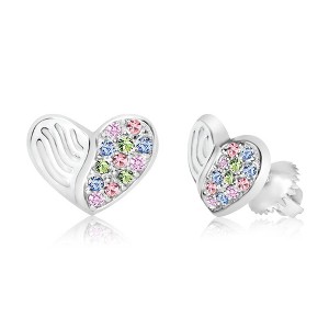 Heart Swirl Crystal White Gold Palladium Plating Hypoallergenic Kids Screwback Stud Earrings Surgical Titanium Posts - 1 of 1
