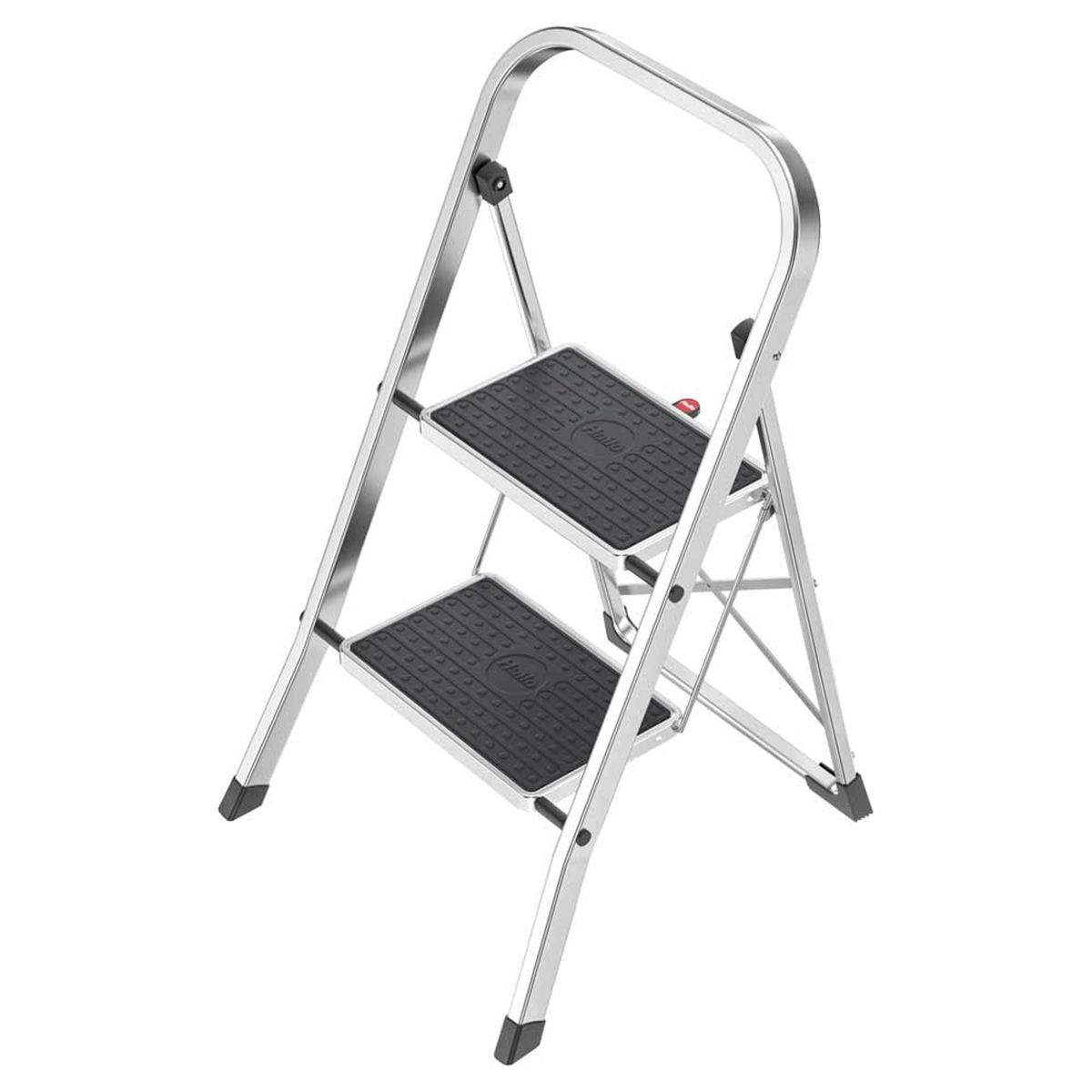 Hailo 2-Tread Household Step Stool with 11.8" Wide Steel Step, Sturdy Aluminum Rails, and 330 lbs Capacity for Wide Range of Household Tasks, Silver